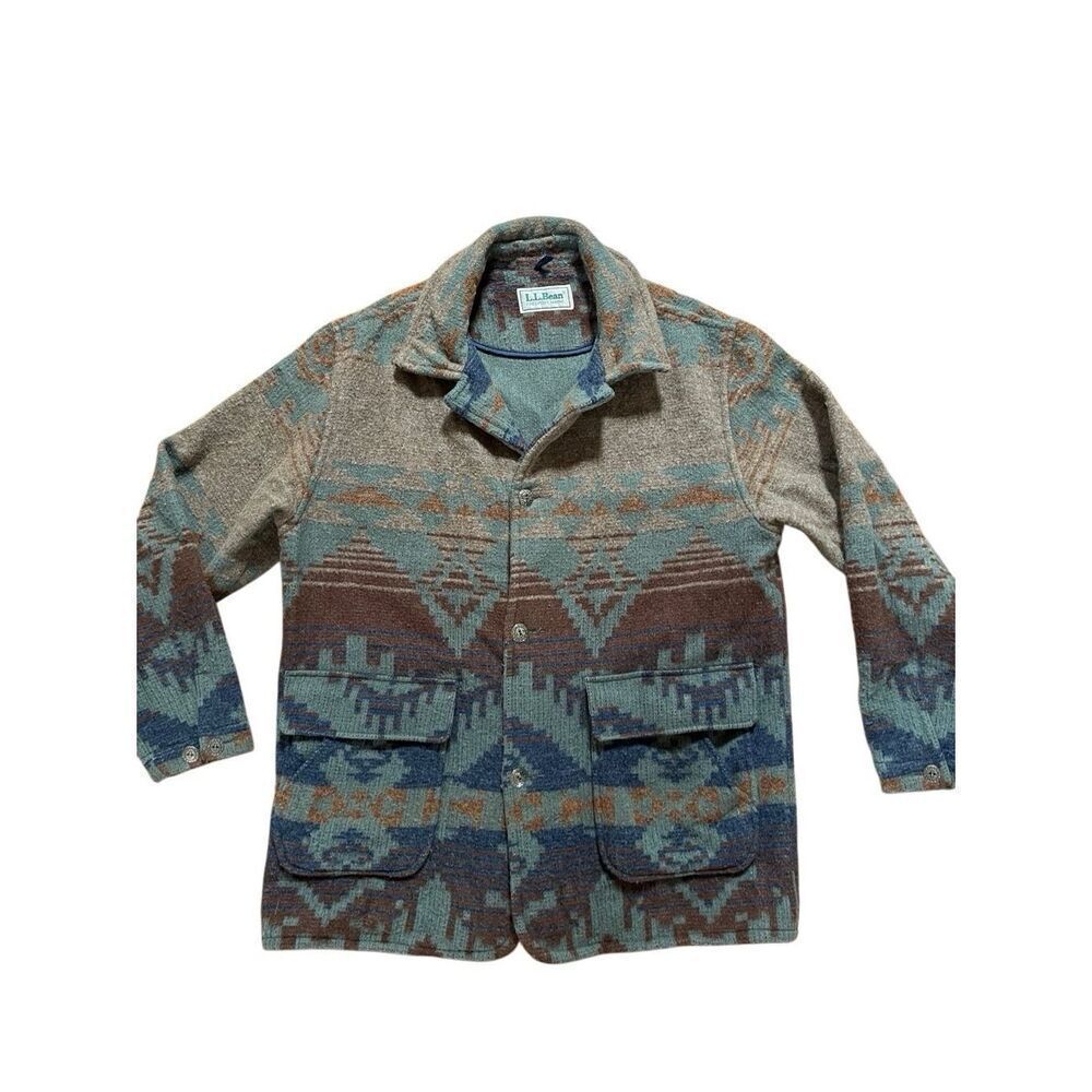 Vintage 90s WOOL/Native/Concho button/Rug jacket/Made in USA L.L.Bean Size XL